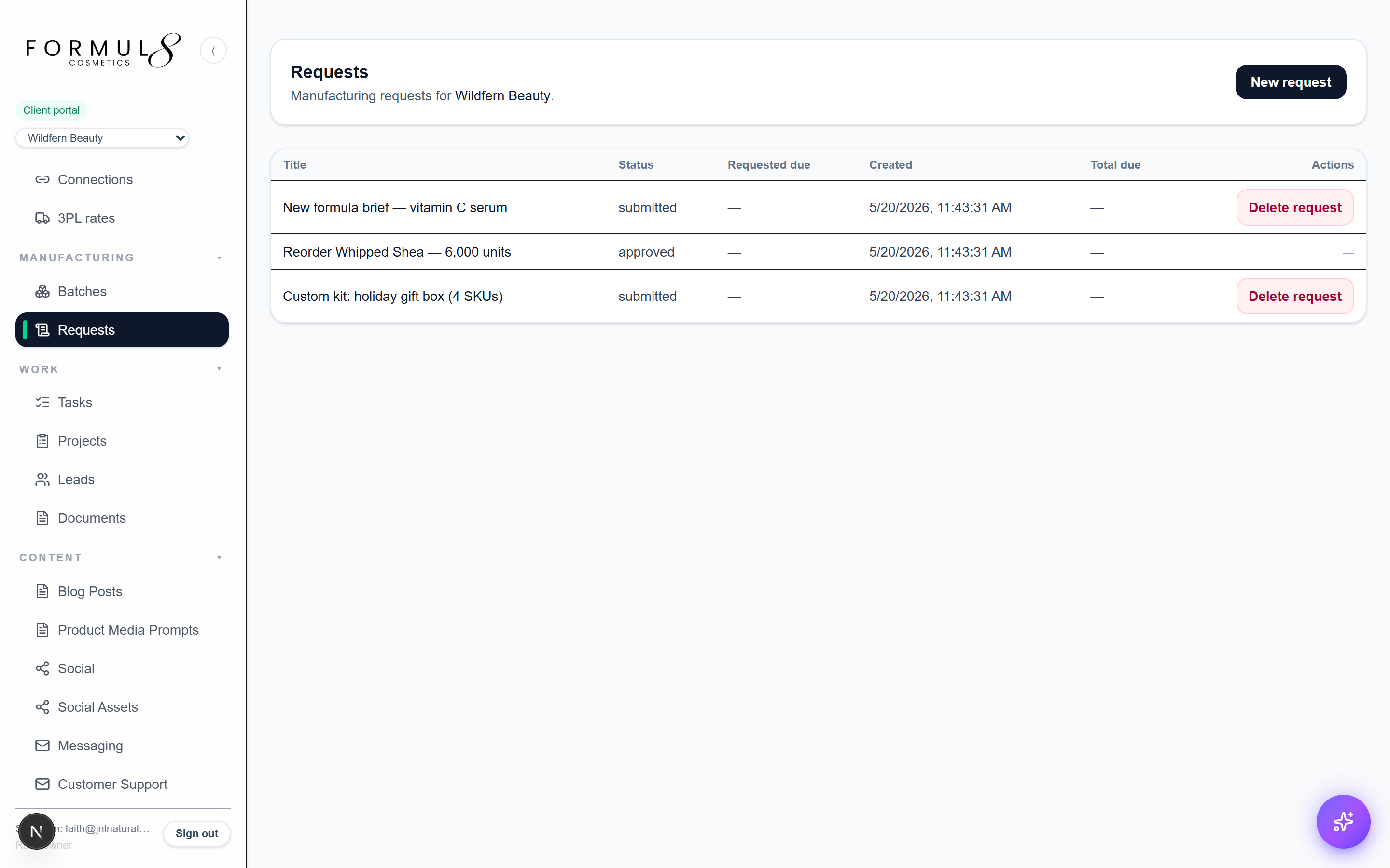 Manufacturing requests queue